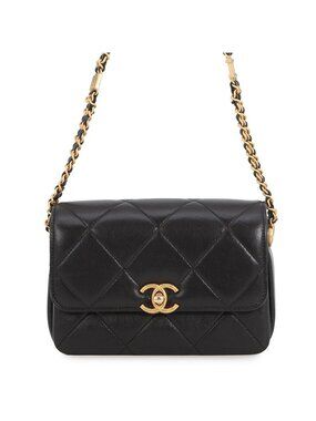Chanel Chain Shoulder Bag Quilted Mini Flap CC Logo Lambskin Black
